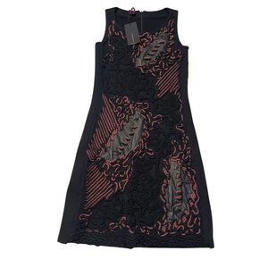 NWT women’s SAVE THE QUEEN black & burgundy sleeveless embroidered mini dress